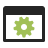 Green gear symbol centered within a black rectangular frame on light gray background.