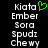 Static pixel art displays white text on black background with green heart symbol above 'Kiata' in left ; right identical except missing heart
