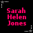 Black background with repeated pink text 'Sarah Helen Jones' and white star-shaped icons in a pattern