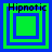 Four green square icons with blue borders and "Hipnotic" text, each showing different nested square patterns in a