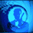 Animated sequence showing a blue silhouette of a figure with a raised arm inside a circular frame, transitioning through three distinct brightness levels.
