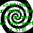 Four identical black-and-white spiral patterns with green text overlay reading 'sometmes r mind can be spinnin ut the work is still' arranged in a