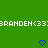 Green background with white pixelated text repeating 'BRANDEN<333' and two blue heart icons below.