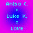 Four identical pixelated text-based icons arranged in a on gradient backgrounds, each displaying 'Anisa C. + Luke K. = LOVE' with cyan lettering