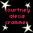 Black background with white stars and repeated pink text reading 'courtney alexis crammer' in four groups.