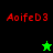 Four display red text 'AoifeD3' with green and black backgrounds, featuring a green star in the top-right and a black star in the bottom-left