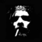 Black-and-white animated icon shows a stylized face with white features on black background, hand holding pen near mouth in