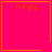 Four identical pink with orange borders display "heyy" text, each contains a unique small symbol in the bottom-right corner