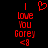 Red pixelated text and symbols on black background, with heart symbol above 'I Love You Gorey <8' in two side-by-side arrangements.