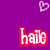 Purple background with red-outlined white text 'haile' and a small pink heart in the top-right corner.