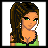 Pixel art of a woman in green top and black shorts with text variations, showing animation changes across frames