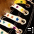 A pixelated image of a black shoe with white laces and colorful circular accents on the lace loops, viewed from above.