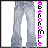 A contact sheet of five animated frames showing different styles of blue denim jeans with vertical pink and black text on the right side, displayed in a 3x2 grid layout.