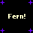 Black background with scattered purple plus-shaped stars and four instances of the text 'Fern!' in light beige pixelated font.