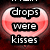 Six heart-shaped icons with pink gradients and dark red backgrounds display text phrases like 'drops were kisses' and 'i love you mikey' in black outlined font.