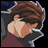 Pixelated anime-style character with brown hair in profile view, wearing dark jacket over maroon shirt, against black background with white text.