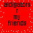 Red background with white pixelated dots and repeated black text reading 'aldigators' above 'my friends' in four identical quadrants.