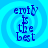 Blue pixelated text 'emily is the best' on a light blue spiral background with four identical copies arranged in a