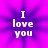 Pixelated text 'I love you' in white on a purple and pink gradient background with radiating lines.