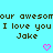 Pixelated text on cyan background with two pink hearts, displaying repeated phrases and names.