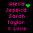 Pixelated text list of names with green heart and dot animations on black background.