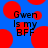 Blue background with red circular shapes and black text reading "Gwen is my BFF" in pixelated font.