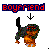 Pixel art icon with red text 'BOYFRIEND' above a pixelated figure holding a knife, set against white background.