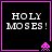 Four identical black square with pink borders display "HOLY MOSES!" text and a pixelated alien icon in the bottom-right corner of each
