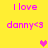 Yellow background with pink text reading "I love danny<3" and pixelated hearts in two positions, one pink and one light pink, with animation changing heart positions.