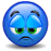 Blue circular emoji with green eyes and downturned mouth showing varying eye shapes