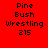 Pixelated text 'Pine Bush Wrestling 215' appears on red and dark red backgrounds with black sections.