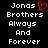 Pixelated text reads "Jonas Brothers Always And Forever" with a red heart symbol replacing the 'o' in Jonas on one side of an animated split-screen display.