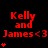 Red text on black background reads "Kelly and James <3" with small red hearts below, arranged in a pattern with visible animation changes