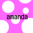 Pink background with white circles and two instances of the name 'amanda' in pixelated black text.