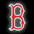 A static pixelated image of a stylized red letter B with white outline on dark gray background, set against black backdrop.
