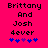 Pixelated text 'Brittany And Josh 4ever' in black on bright pink background with blue and purple heart symbols below.