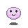 Pixelated circular icon with light purple face, pink cheeks, and dark gray shadow on gray background.