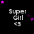 'Super Girl <3' text with pink and purple stars moving across a black background