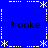 Blue background with white dashed lines and asterisk-like symbols forming a , four instances of the text 'Brooke' in black pixelated font at each quadrant