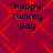 Red background with red diamond pattern and dark blue text reading "Happy Turkey Day" in four identical quadrants