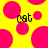 Yellow background with pink circles and black text reading 'cat' in two locations.