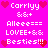 A static pixel art image with a bright pink background featuring repeated white text and red heart symbols arranged in a pattern