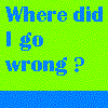 Blue pixelated text on a bright green background reads "Where did I go wrong?" with a solid blue strip at the bottom.