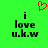 Green background with black text reading 'i love u.k.w' and a red pixelated heart above the left side of the text.