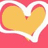 A static heart-shaped icon with a yellow-orange fill, white outline, and red border on a solid red background.