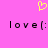 A static image with a bright pink background featuring a yellow pixelated heart above two identical pixelated text strings reading 'love:'.