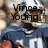 A pixelated image of a football player in a blue jersey with number 10, wearing a helmet, with overlaid text reading "Vince Young" and "QB #10 and...".