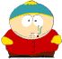 Pixelated cartoon character with large white eyes, blue beanie hat, red jacket with yellow sleeves, brown pants, and a green tear streaming from right eye.