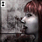 Animated sequence of a red-haired figure in profile against a textured gray background, with mouth opening and closing across frames.