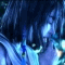 Animated sequence of a female character with long dark hair in blue-toned poses against a starry background, transitioning through multiple dynamic stances.
